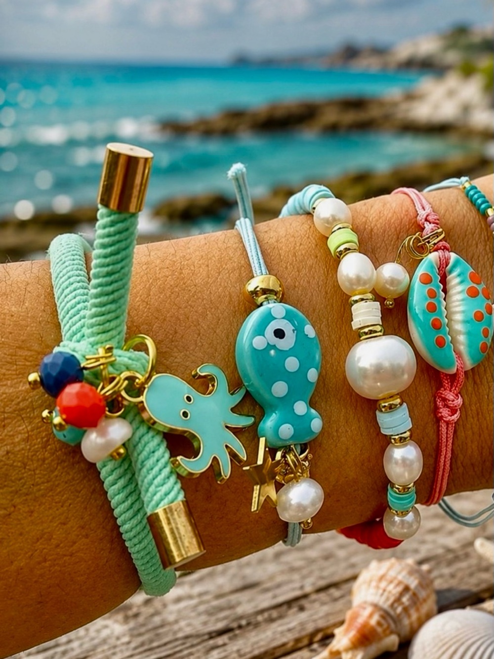 Turquoise Sea Creature Charm Bracelet Set- Brand New